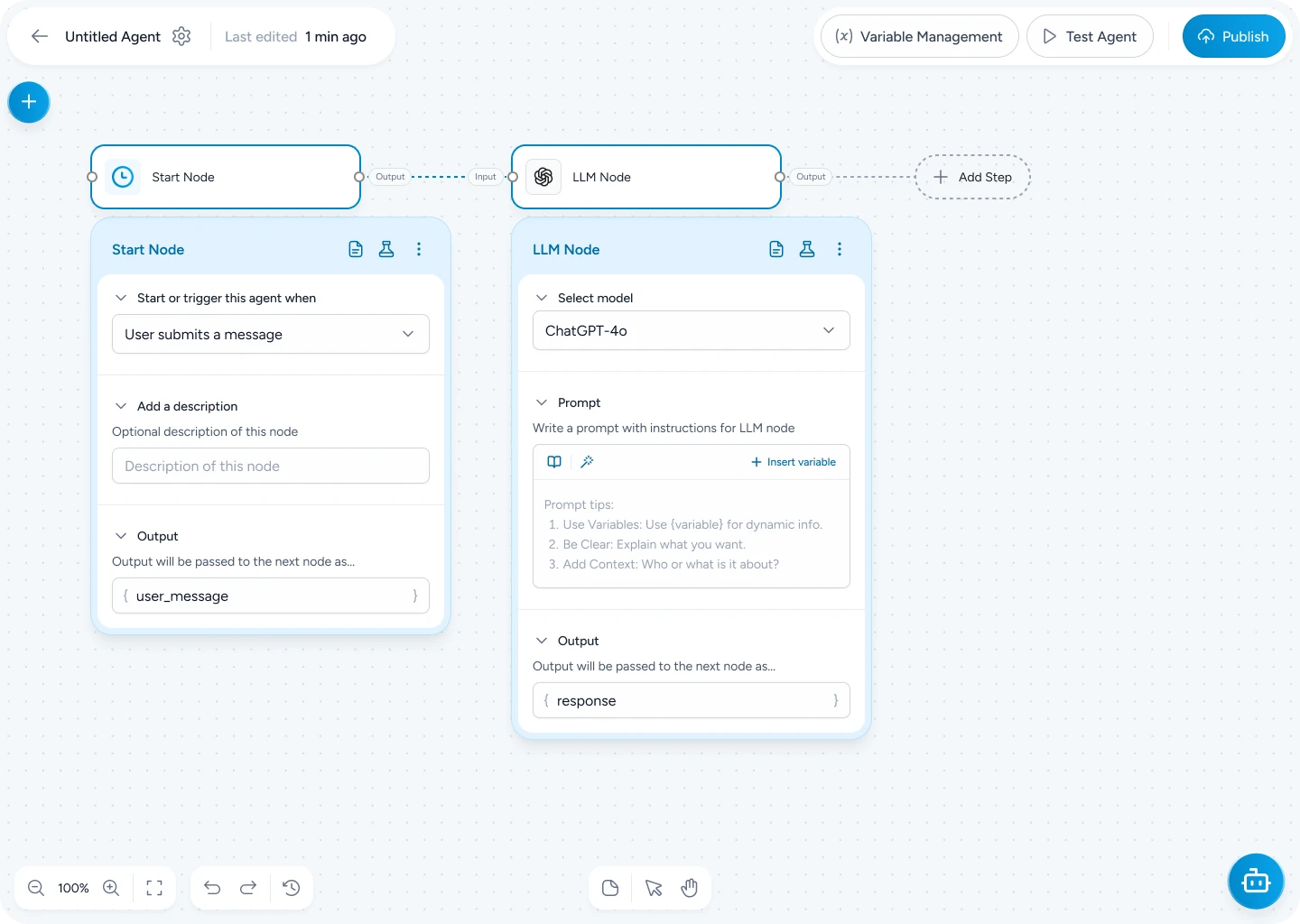 AI agent builder canvas interface 2