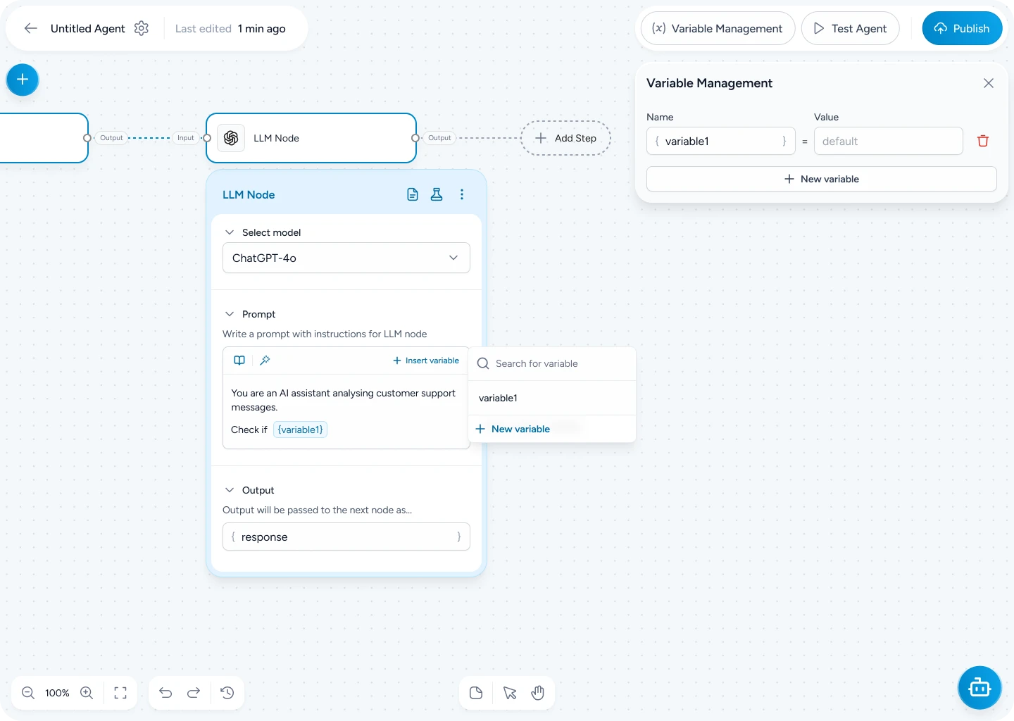 AI agent builder canvas interface 3
