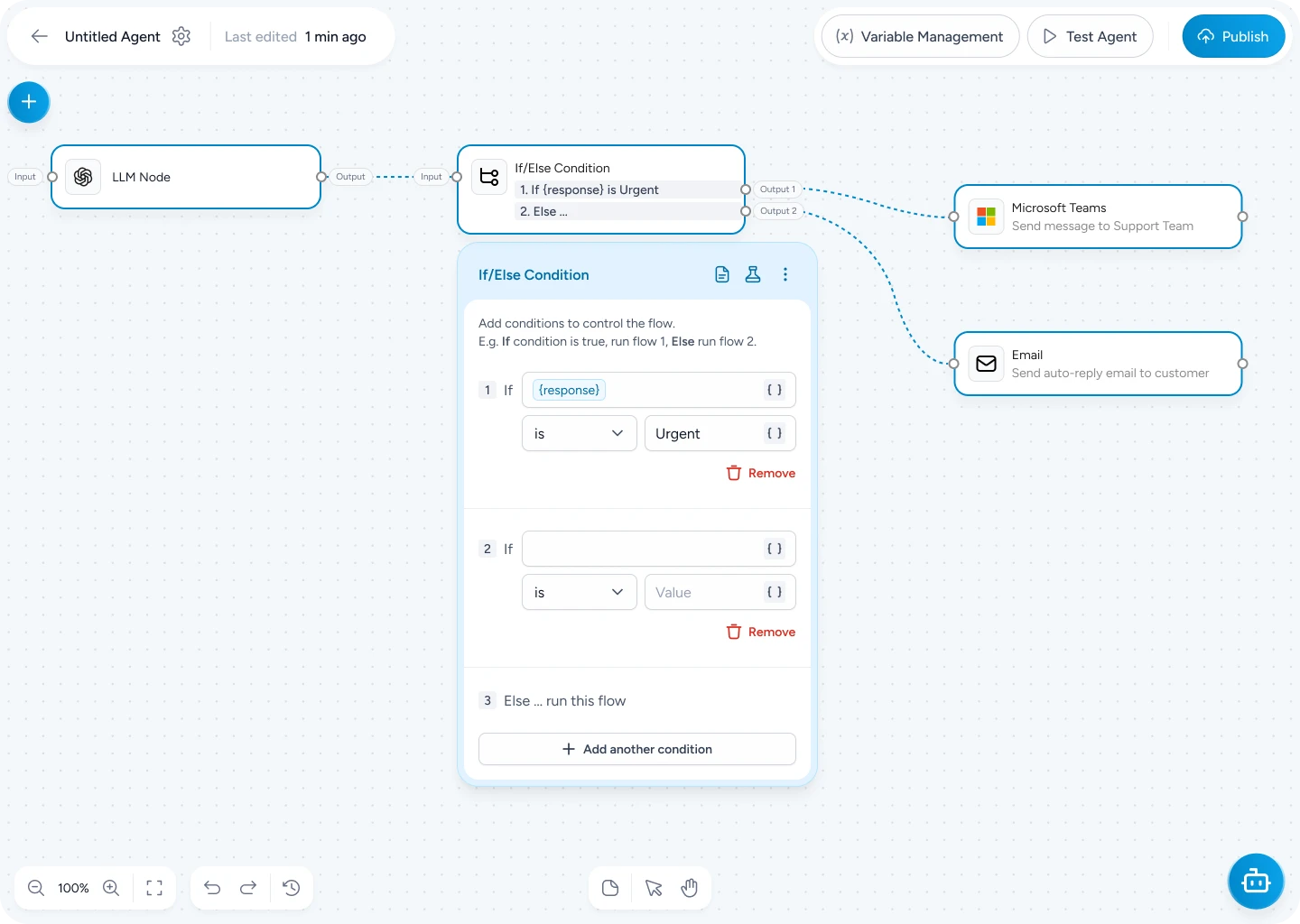 AI agent builder canvas interface 4