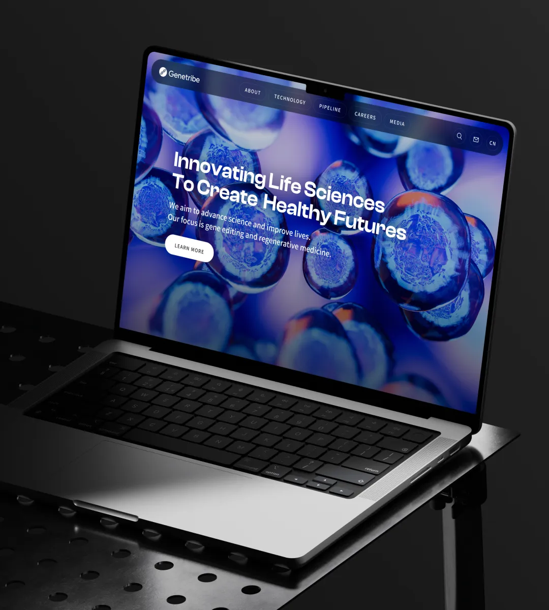 Biotech website on a laptop